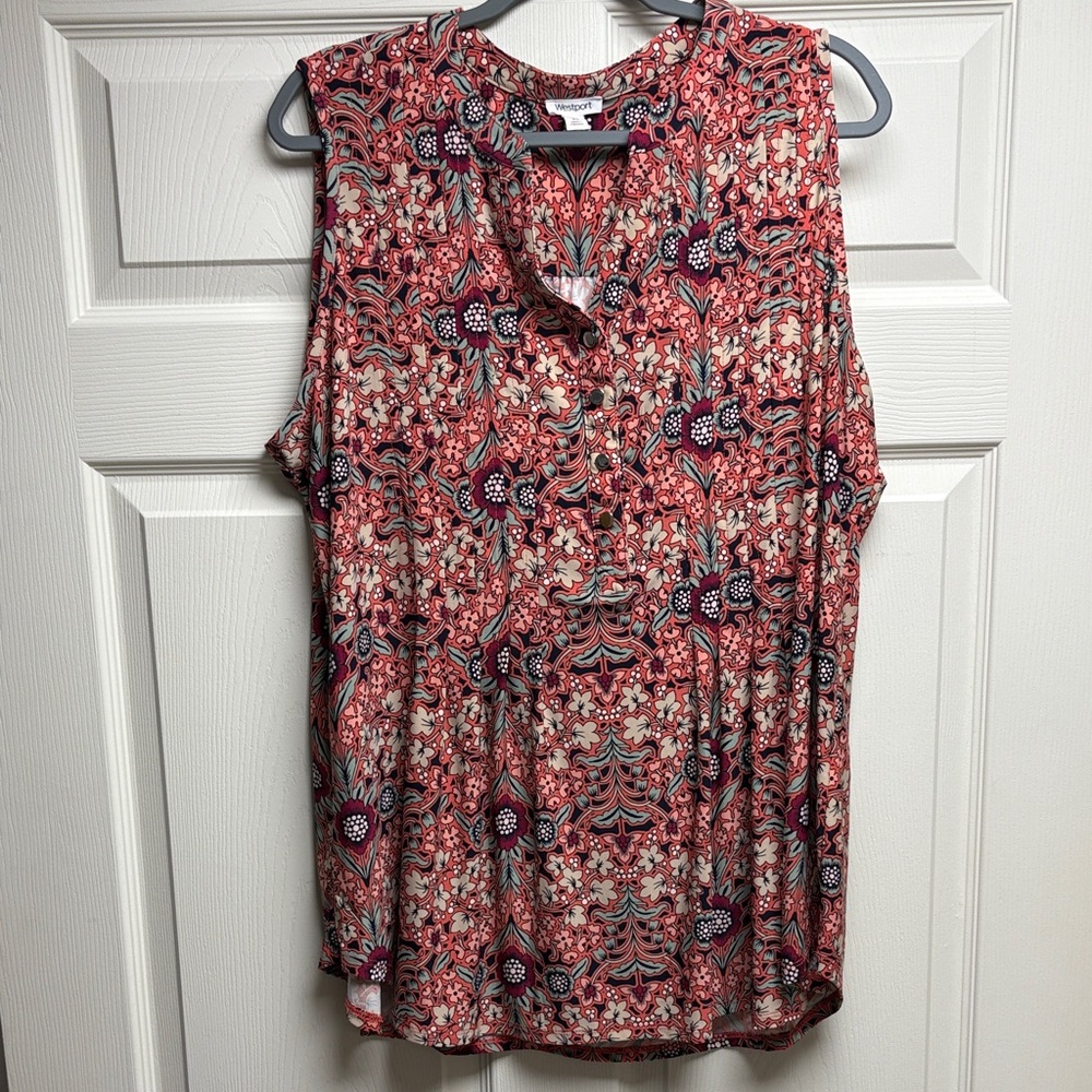 Westport Red Floral Sleeveless Blouse